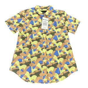 Wildfang The Essential Abstract Camo SS Button Down Shirt NWT Gender Neutral L